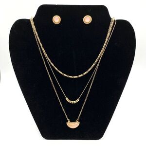 Triple Goldtone Layer Necklace & Earring Bundle